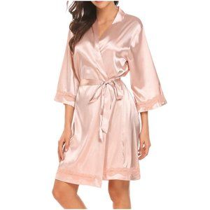 NEW! Sexy Lace Trim Silky Satin Kimono Robe